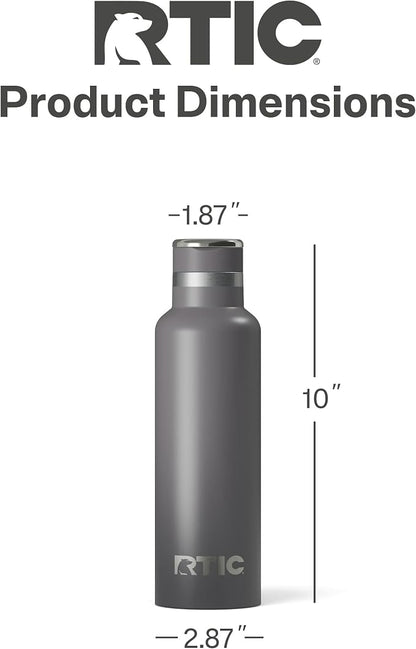 RTIC 20oz Journey Water Bottle, Ceramic Lined, Graphite | Stainless Steel Metal, Insulated for Hot and Cold Drinks, Sports, Travel and Camping
