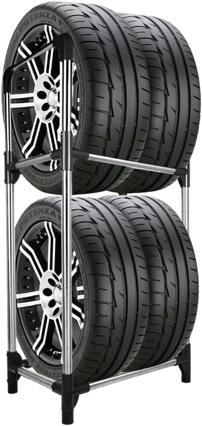 Hershii Tire Storage Rack Standing Garage Storage Shelf Organizer for Indoor Outdoor Use - Black + Silver, 22.51'' X 14.16'' X 45.11''