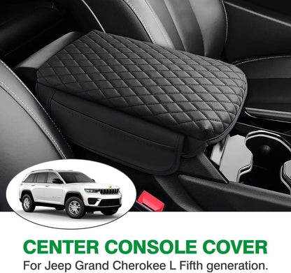 Shademax Custom for Center Console Cover Jeep Grand Cherokee L Accessories 2021-2023 2024 2025 2026 Armrest Cover Center Console Pad Leather Armrest Seat Box Cover Protector with Pockets Storage Bag