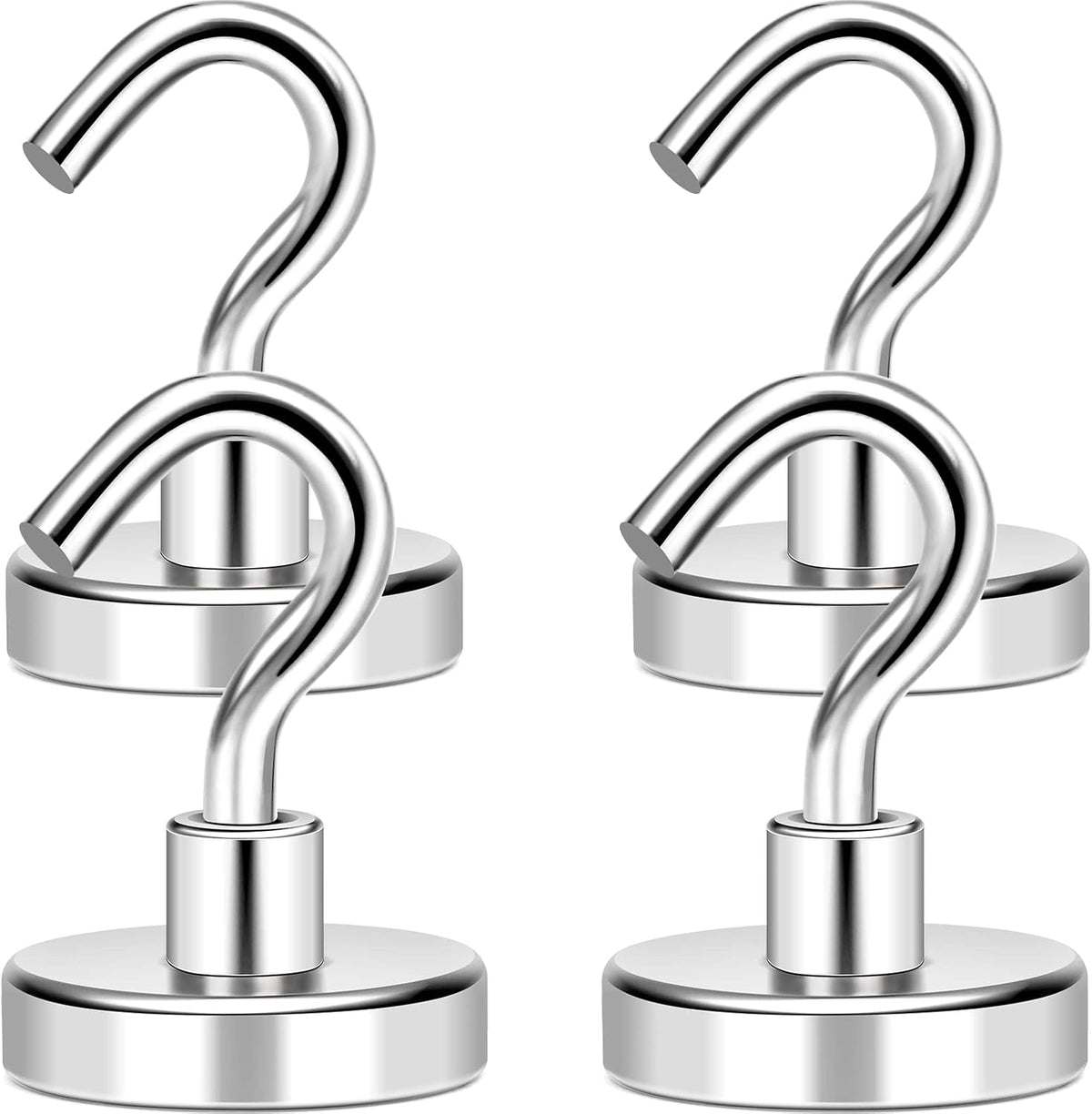MIKEDE Magnetic Hooks, 80Lbs+ Heavy Duty Magnetic Hooks for Cruise Cabins, Super Neodymium Hanging Hooks Strong Magnets with Hook for Fridge, Magnetic Hanger for Grill, Toolbox, Storage, 4 Pack