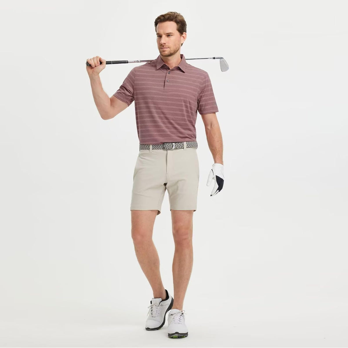 M MAELREG Golf Shirts for Men Moisture Wicking Striped Polo Performance Dry Fit Business Sports Mens Polo Shirts Short Sleeve