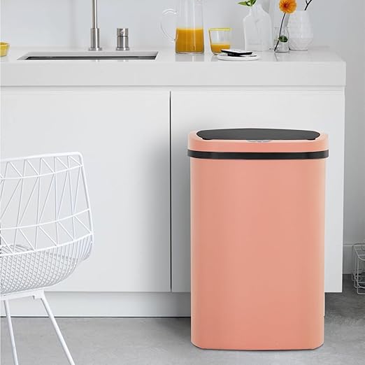 BestOffice | 13 Gallon Plastic Trash Can with Lid | Pink | Automatic Touchless Garbage Can | Odor Control | Modern Oval Design | Easy to Clean | Fits Any Kitchen, Bathroom, Office or Home