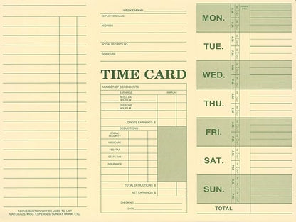 NextDayLabels Employee Attendance Weekly Time Card, Made in the USA