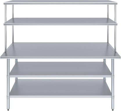 AmGood Stainless Steel Work Table with 2 Shelves | NSF (24" x 72" Table with 2 Shelves + 18" Overshelf)