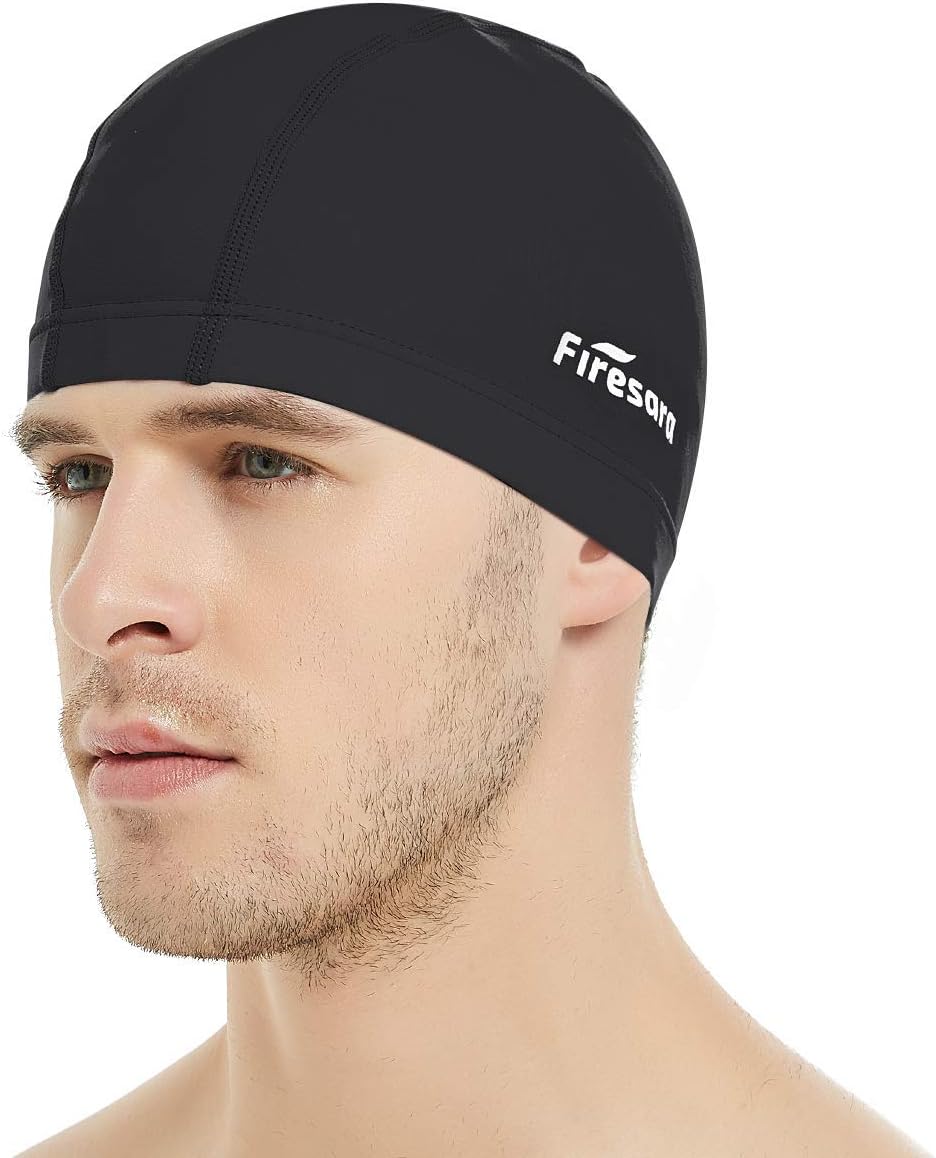 Firesara Fabric Swim Cap, High Elasticity Swimming Cap Keeps Hair Clean Breathable Fit Both Long Hair Short Hair, Swim Caps Woman Girls Men Kids One Size Hat