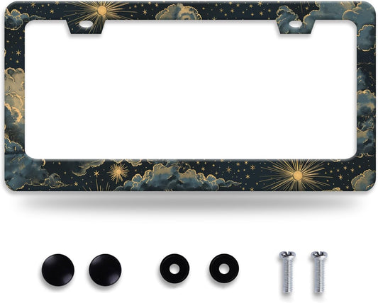 Beautiful Night Starry Sky License Plate Frame Nebula Stars License Plate Holder Funny Personalise Car Stainless Stee Decorative Parts for Standard Us Canada Vehicles 12x6 Inch for Women Men