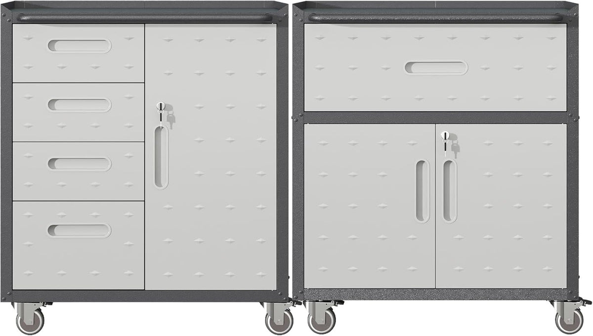Metal Tool Cabinet,Garage Storage Cabinet System,Wall Cabinet & Locking Rolling Tool Cabinet with Doors and Adjustable Shelves,Steel Tool Cabinets for Home,Office (2 Pcs-StyleF, Black & Grey)