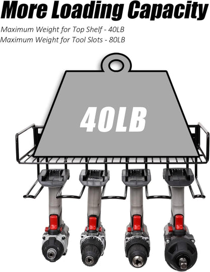 Heavy Duty Tool Organizer, 16" W x 7.48" H x 5.51" D, 4 Wall Mount Anchors, 3.95" Between Slots, Sturdy Steel Construction, Ideal for Power Tools (2 Pack)