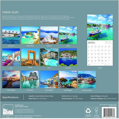 Greek Isles 2027 Wall Calendar, 12 x 24 Hanging Pacific Waters Press