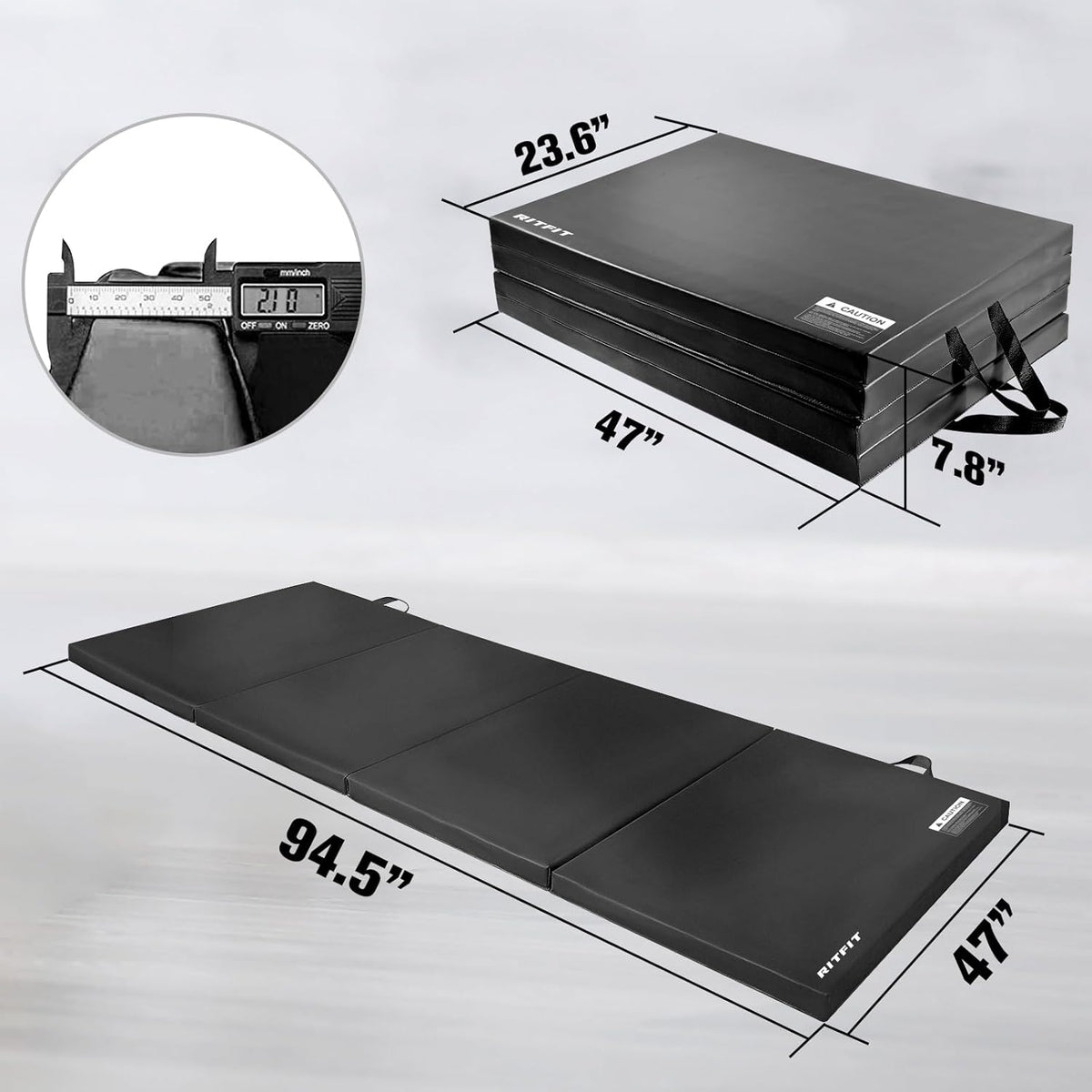 RitFit Upgraded Folding Exercise Mat, 2 Inch Thick Gymnastics Mat 3’x6’,4’x8’,4x10’,2'x8' with Carrying Handles for Yoga, MMA, Stretching, Core Workouts and Home Gym Protective Flooring