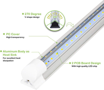 hykolity 4FT LED Shop Light, V Shape Integrated T8 LED Tube Light, 5200LM, 40W, 6500K Super Bright White,high Output Linkable Shop Lights W/Built-in ON/Off Switch for Warehouse, ETL, 10 Pack