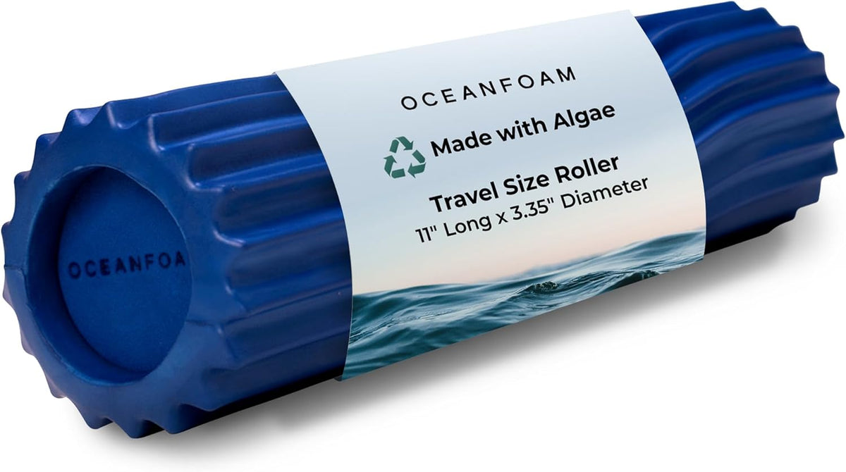 Oceanfoam Ripple Travel Foam Roller (11" x 3.35") Firm Mini Foam Roller for Physical Therapy, Deep Tissue Massage, Back Pain - High Density, Ergonomic Wave Textured - Yoga, Exercise (Royal Blue)