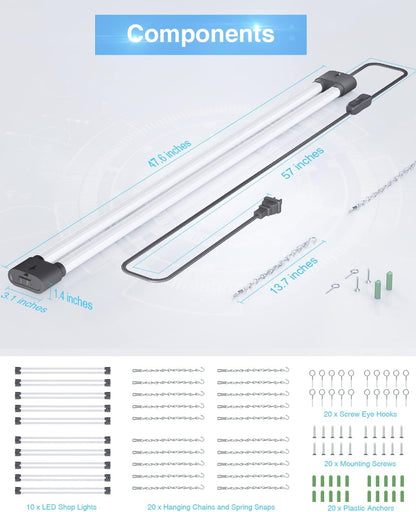 Ensenior 10 Pack Linkable Led Shop Light 4ft for Garage, 4400 High Lumens, 36W Equivalent 280W, 5000K Daylight, 48 Inch Utility shop led lights, Surface or Hanging Mount Fixtures, Black, ETL Certified