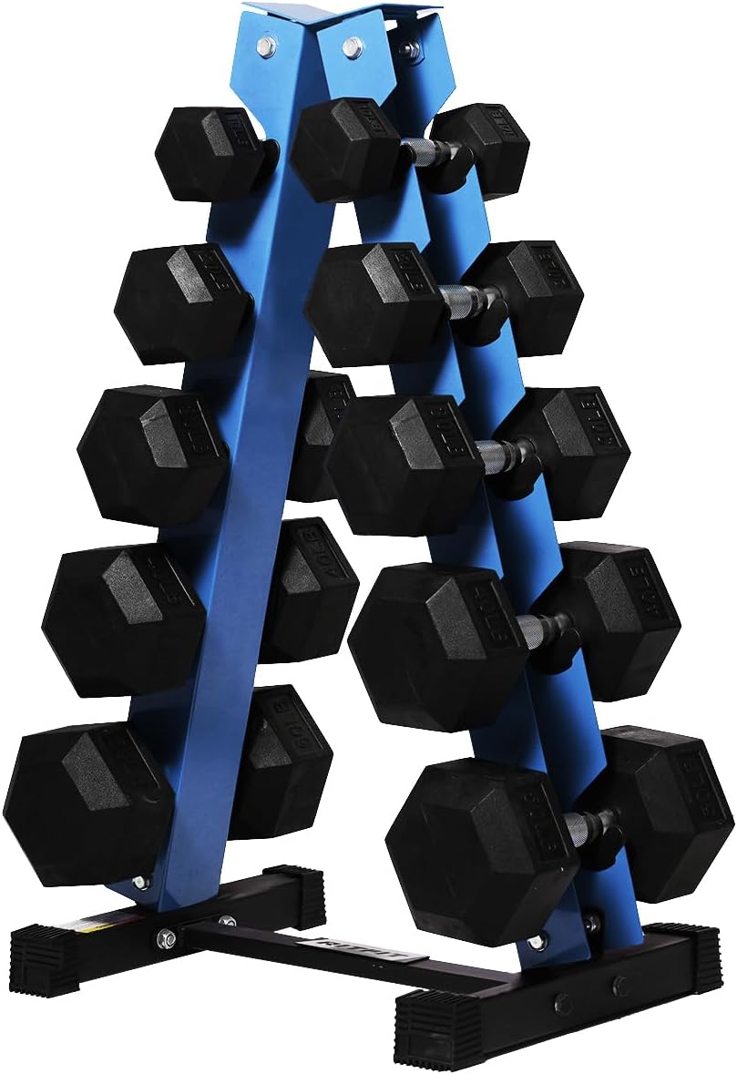 RitFit 250LB/300LB Rubber Hex Dumbbell Sets with Weights Rack, Multiple Color Choices Available, Great Gym Equipment for Home, Strength Training, Workouts