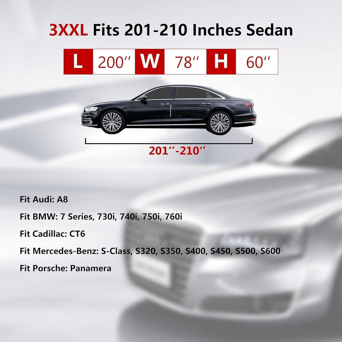 Tecoom Car Cover Waterproof All Weather, Outdoor Indoor Car Covers with Zipper Door, Cotton Backing Full Exterior Covers, Snowproof UV Protection Windproof, Universal Fit for Sedan (191"-200")