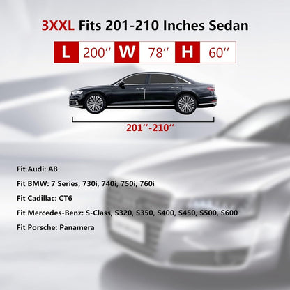 Tecoom Car Cover Waterproof All Weather, Outdoor Indoor Car Covers with Zipper Door, Cotton Backing Full Exterior Covers, Snowproof UV Protection Windproof, Universal Fit for Sedan (191"-200")