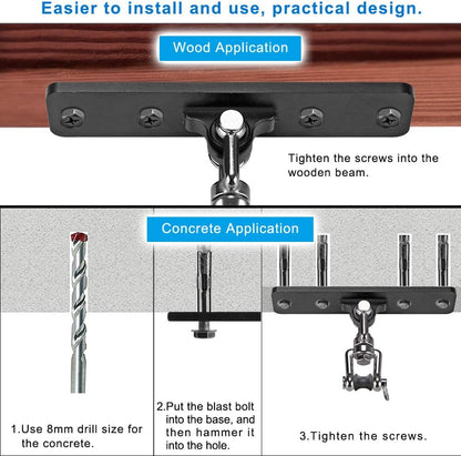 Heavy Bag Hanger, Punching Bag Ceiling Mount Hanger, 360° Rotation Hook for Boxing, MMA, Aerial Yoga, Hammock, and More, 600 LB Capacity