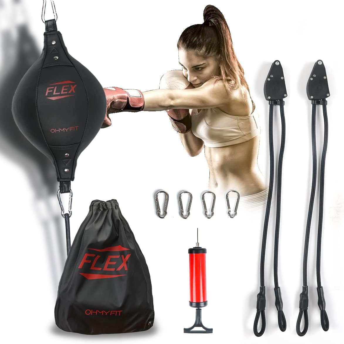 Flex Double End Punching Bag - Bungee Cords w/Special Flex Adjustable System - Durable Bladder Speed Bag - Boxing Training Equipment for Adults - Home Gym Accessories