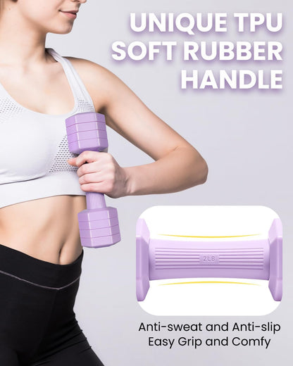 Adjustable Dumbbells Set, 4 in 1 Hand Weights Set for Women Men 10 LB/ 12 LB Dumbbell Pair Each 2lbs 3lbs 4lbs 5lbs Weights Dumbbells Set with TPU Soft Rubber Handle for Home Gym Exercise Fitness