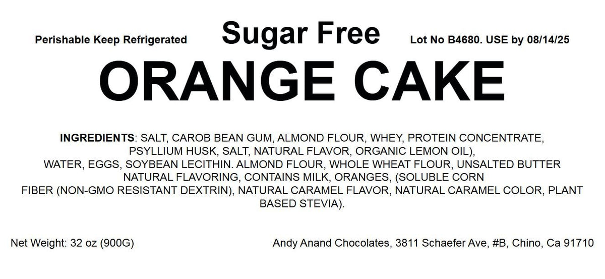 Andy Anand Sugar-Free Orange Glazed Cake, 2 lbs - Fresh, Natural Ingredients, Handcrafted, No Preservatives, Perfect for Diabetics & Health-Conscious Dessert Lovers