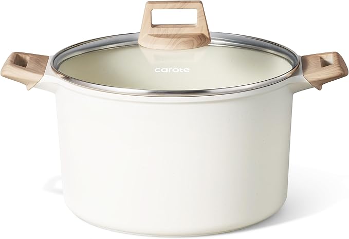 CAROTE 8 Qt Nonstick Stock Pot with Lid Soup Pot, 8 Quart Casserole with Lid, Easy to Clean Non Stick Cooking Pot Cookware PFOA Free, White Granite