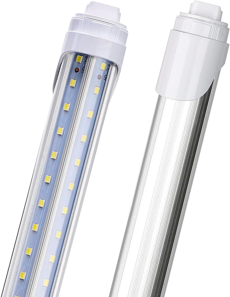 4 Pack, R17D/HO 8FT LED Bulbs - Rotate V Shape, 6000K Cold White 100W, 15000LM, 200W Equivalent F96T12/DW/HO, Clear Cover, T8/T10/T12 Replacement, Dual-End Powered, Ballast Bypass
