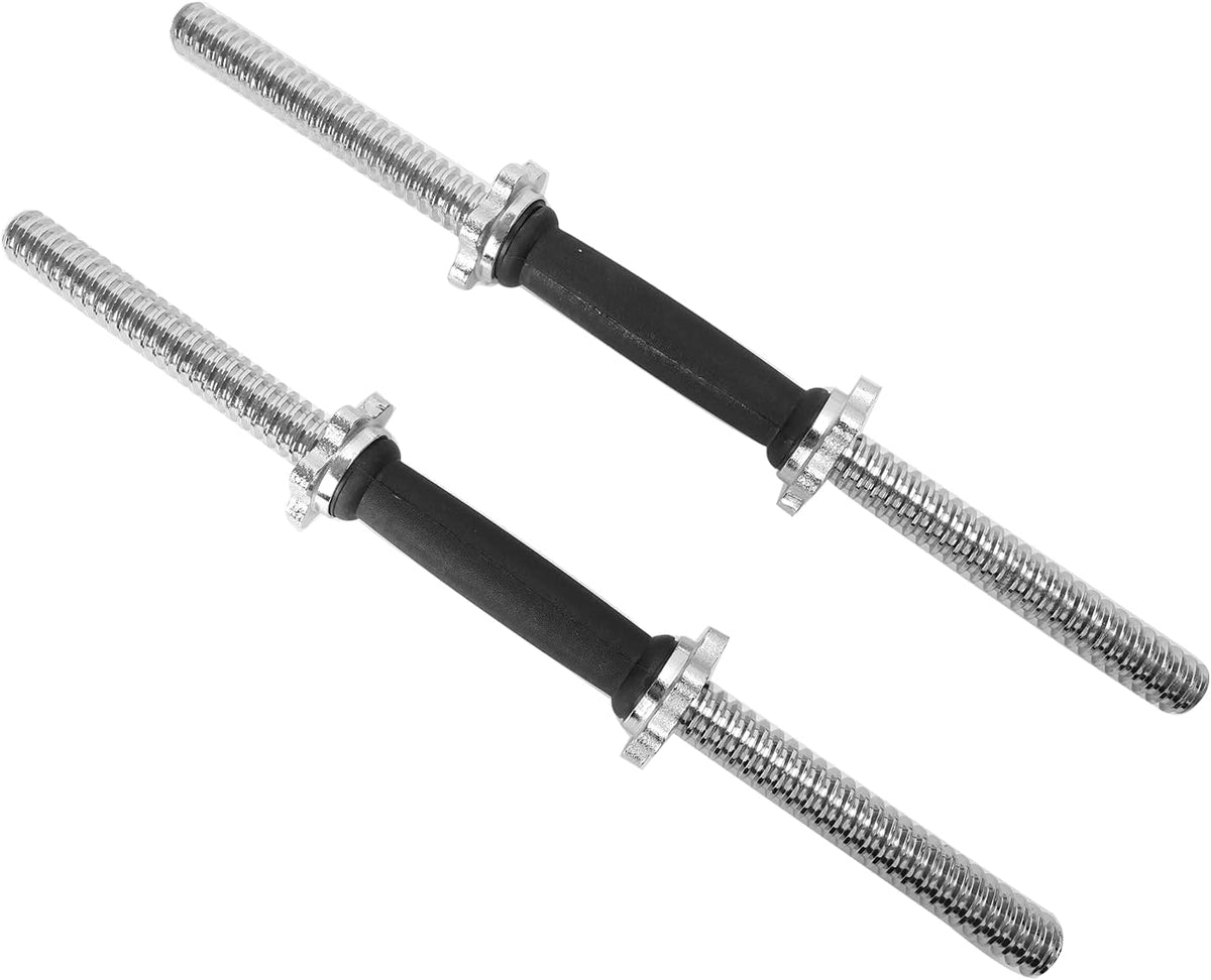 Threaded Dumbbell Rubber/Chrome Handles 1 Inch Pair, Adjustable Dumbbell Bar Handles, Fits Standard Weight Plates with 1” Diameter, for Gym Workouts, Exercise, Weightlifting, Sold in Pair