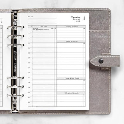 Filofax Calendar Diary Refill, A5 Size, One Day on Two Pages with Appointments, Time Management, White Paper, English, 2026 (CTM7031-26)
