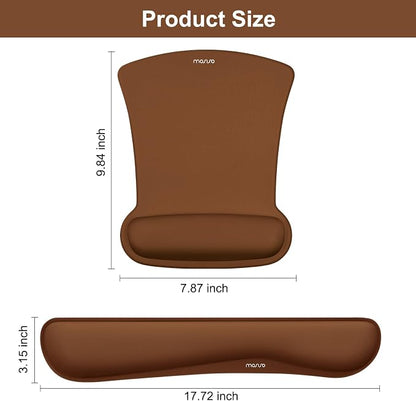 MOSISO Wrist Rest Support for Mouse Pad & Keyboard Set, Ergonomic Mousepad Non-Slip Base Home/Office Pain Relief & Easy Typing Cushion with Neoprene Cloth & Raised Memory Foam, Brown