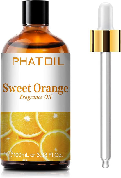 PHATOIL 100ML Sweet Orange Fragrance Oils for Aromatherapy, Diffuser Oils for Home, Perfect for Humidifier, Yoga, DIY Candle and Soap Making - 3.38FL.OZ