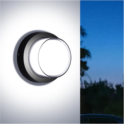 Outdoor LED Flood Lights, Waterproof Modern Exterior Wall Light, 12W Anti Rust Outside Porch Lighting with 6000K Daylight Small Circle Wall Mount Fixtures for House Backdoor Yard Entryway