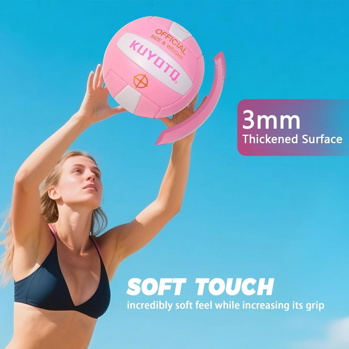 KUYOTQ Official Size 5 in&Outdoor Beach Volleyball,3MM Thickened Surface Soft Leather Youth Womens Mens Volleyball for Game Gym Training(Deflated)