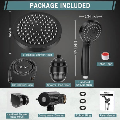 Taiker Filtered Shower Head, High Pressure Rainfall Shower Head/Handheld Shower Filter Combo, Luxury Modern Chrome Plated with 60'' Hose Anti-leak with Holder (Black)