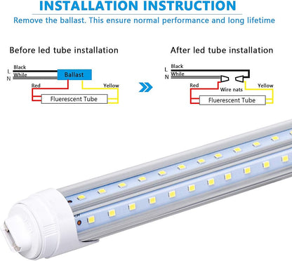 4 Pack, R17D/HO 8FT LED Bulbs - Rotate V Shape, 6000K Cold White 100W, 15000LM, 200W Equivalent F96T12/DW/HO, Clear Cover, T8/T10/T12 Replacement, Dual-End Powered, Ballast Bypass