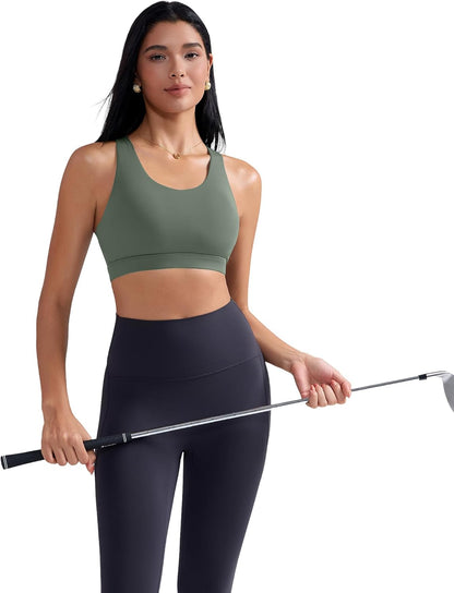 RUNNING GIRL Sports Bra for Women, Criss-Cross Back Padded Strappy Sports Bras Medium Support Yoga Bra with Removable Cups