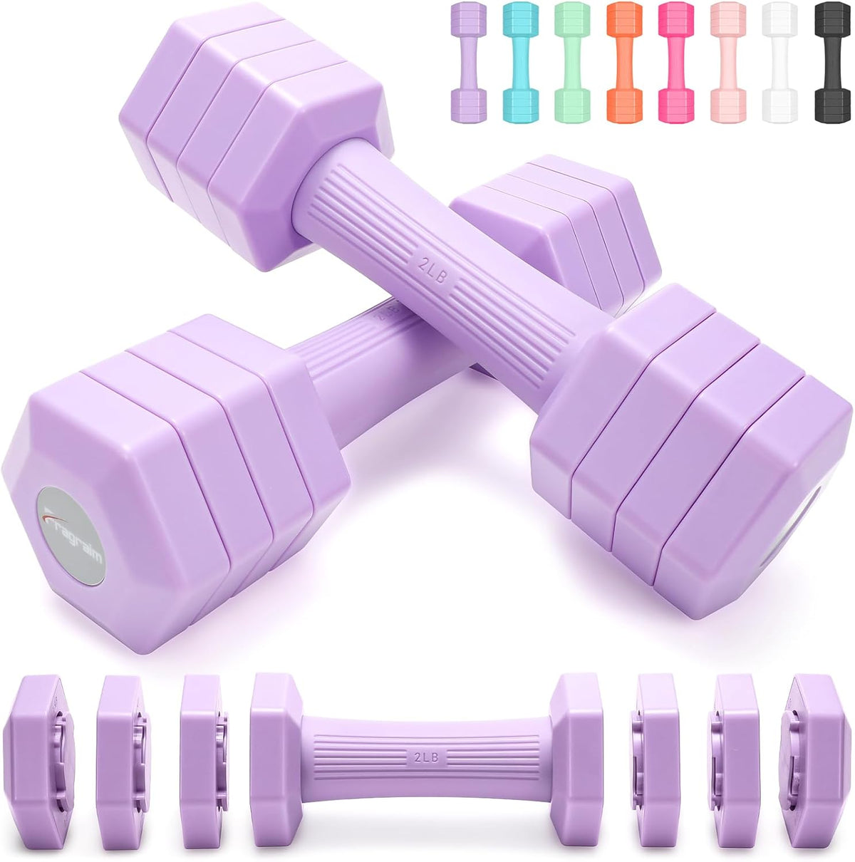 Adjustable Dumbbells Set, 4 in 1 Hand Weights Set for Women Men 10 LB/ 12 LB Dumbbell Pair Each 2lbs 3lbs 4lbs 5lbs Weights Dumbbells Set with TPU Soft Rubber Handle for Home Gym Exercise Fitness