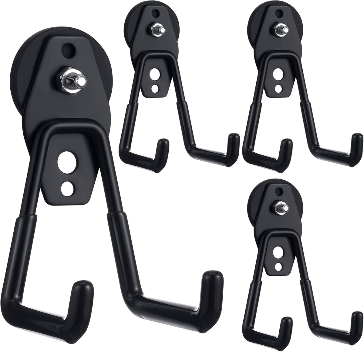 Landhoow Large Magnetic Hooks Heavy Duty Garage Magnet Hooks Strong Storage Utility Magnetic Hangers with Anti Slip Rubber Coating for Indoor and Outdoor Hanging(Black,4 Pcs)