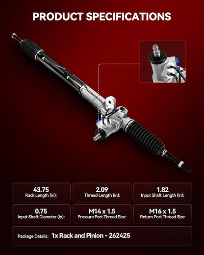 Torchbeam Power Steering Rack & Pinion Assembly Fit for 2007 2008 2009 Santa Fe, Hydraulic System Steering, Replaces OEM 26-2425