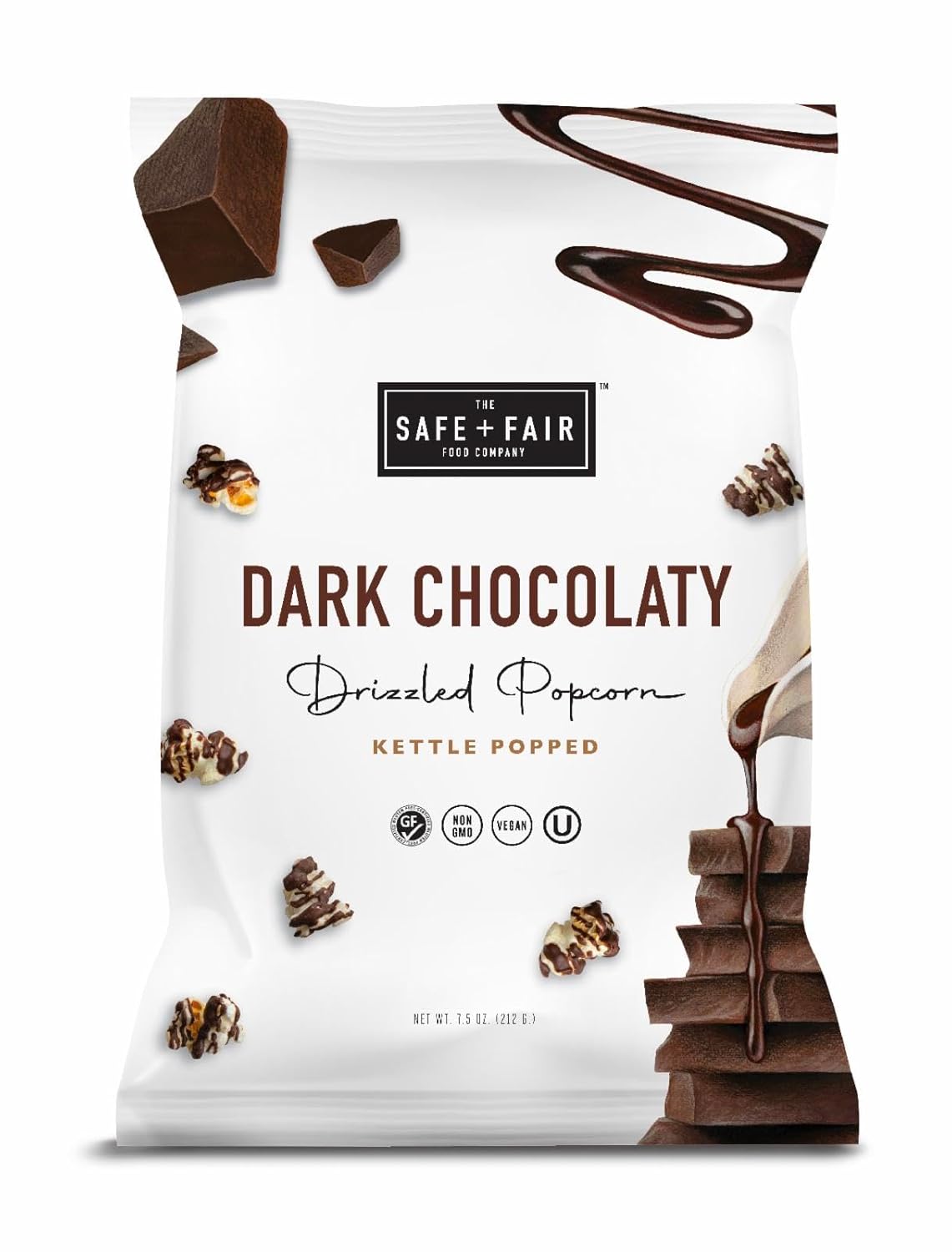Safe + Fair Kettle Popped Gourmet Popcorn, Vegan Dark Chocolaty Drizzle, Free From Top 9 Allergens and Artificial Ingredients, 5.5 oz