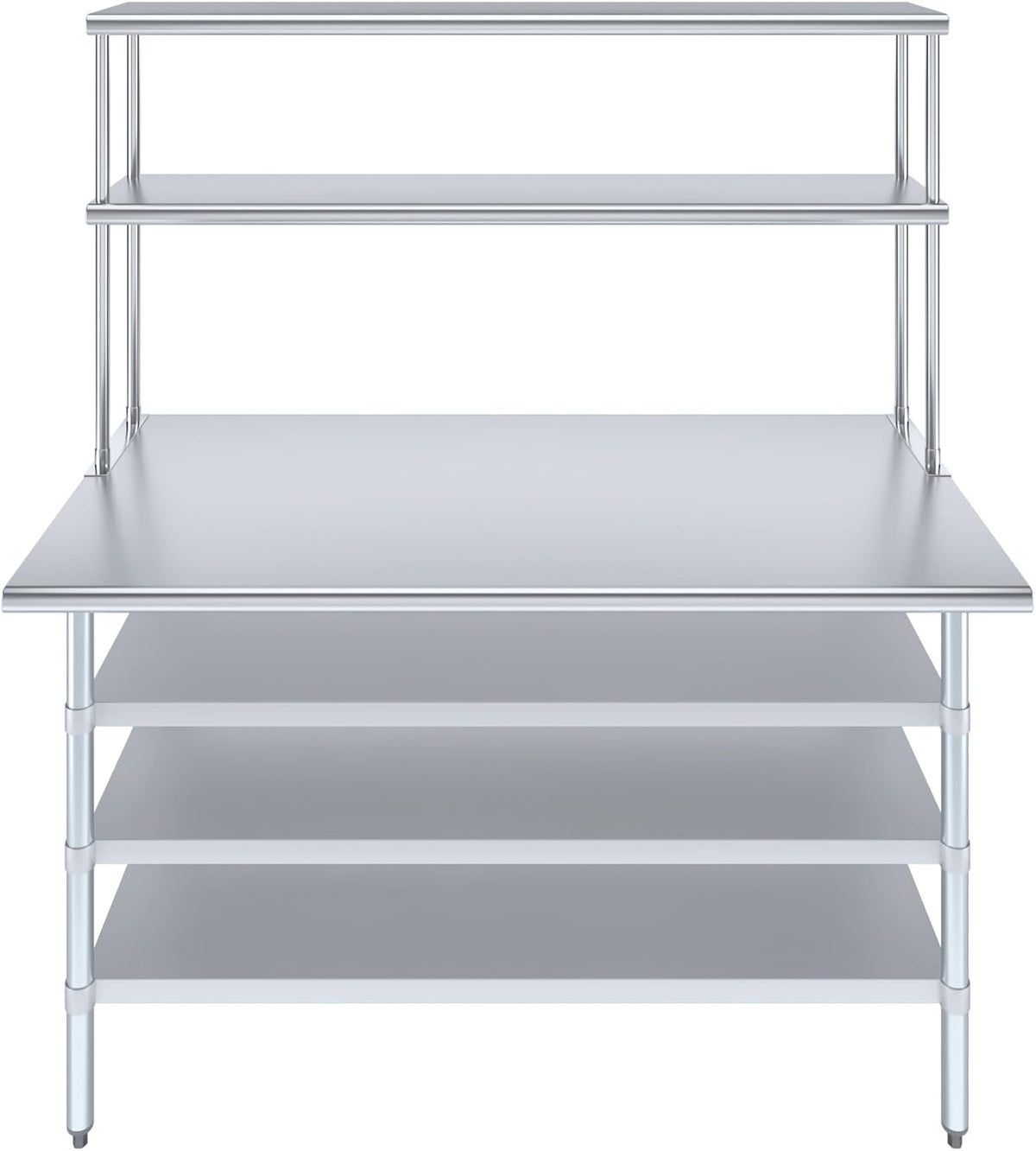Amgood 30" x 60" Stainless Steel Work Table with 3 Shelves and 18" Wide Double Tier Overshelf | Metal Kitchen Prep Table & Shelving Combo | NSF