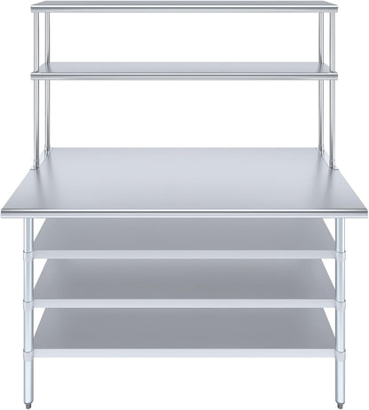 Amgood 30" x 60" Stainless Steel Work Table with 3 Shelves and 18" Wide Double Tier Overshelf | Metal Kitchen Prep Table & Shelving Combo | NSF