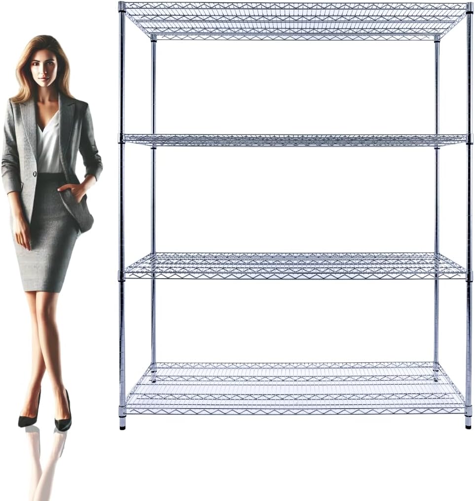 60"x24"x72" PREMIUM METAL STEEL 4-Tier Wire Shelving NSF 3200 LBS MAX Capacity Heavy Duty Storage Rack for Hospitals, Schools, Commercial Spaces, and Garages w/PREMIUM Wheels