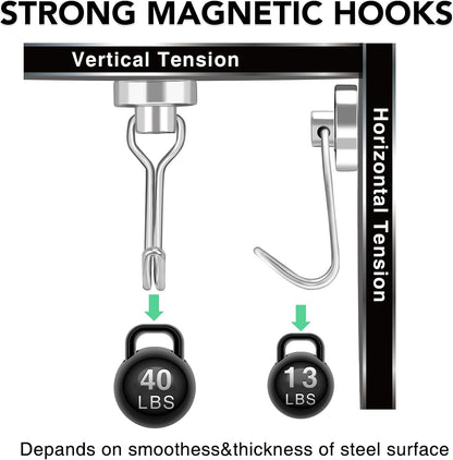 MIKEDE Magnetic Hooks, 40LB Neodymium Magnet Hooks Heavy Duty, Strong Magnetic Swivel Hooks for Hanging, Rust Proof Strong 6 Pack Magnets with Hook for Fridge, Toolbox, Storage