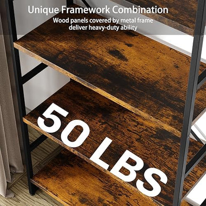 Shintenchi Bookshelf, Arched Bookshelf 5 Tier Bookcase, Tall Shelf for CDs/Books, Home Office Shelf Storage Organizer, Modern Book Shelf for Bedroom/Living Room, Rustic Brown