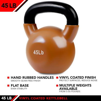 JFIT Kettlebell Weights Vinyl Coated Iron - 12 Size Options, 5lbs-50lbs - Coated for Floor and Equipment Protection, Noise Reduction, Ballistic, Core, Weight Training