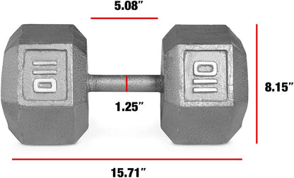 WF Athletic Supply Cast Iron Solid Hexagon Gray/Black Dumbbells, Strength Training Free Weights Set of 2 for Women and Men, Hand Weights Sold by Pairs, Multi-Select Size Options Available