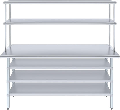 Amgood 18" x 72" Stainless Steel Work Table with 3 Shelves and 12" Wide Double Tier Overshelf | Metal Kitchen Prep Table & Shelving Combo | NSF