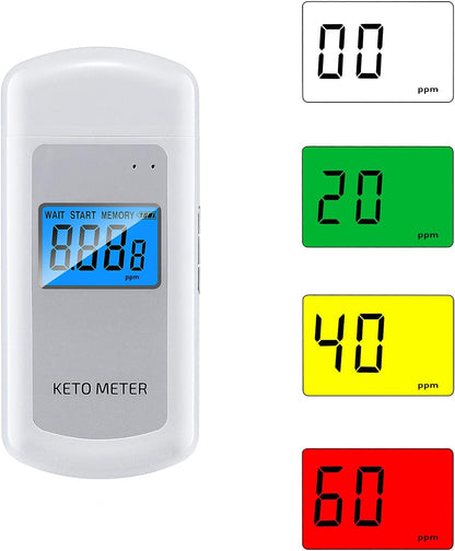 Rechargeable Ketone Meter Analyzer Professional Grade Accuracy Breath Ketone Meter LCD Digital Display Ketosis Breath Breathalyzer Tracing Ketones Status with 10 Mouthpieces