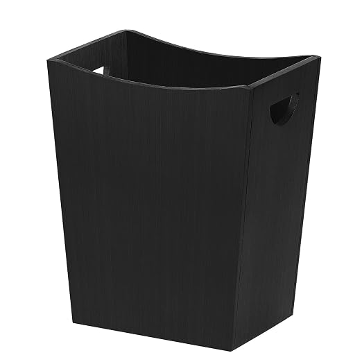 SEHERTIWY Wood Trash Can, Farmhouse Wastebasket Bin for Bathroom, Office, Bedroom, Living Room, Small Square Rustic Garbage Container (Wood-Black)