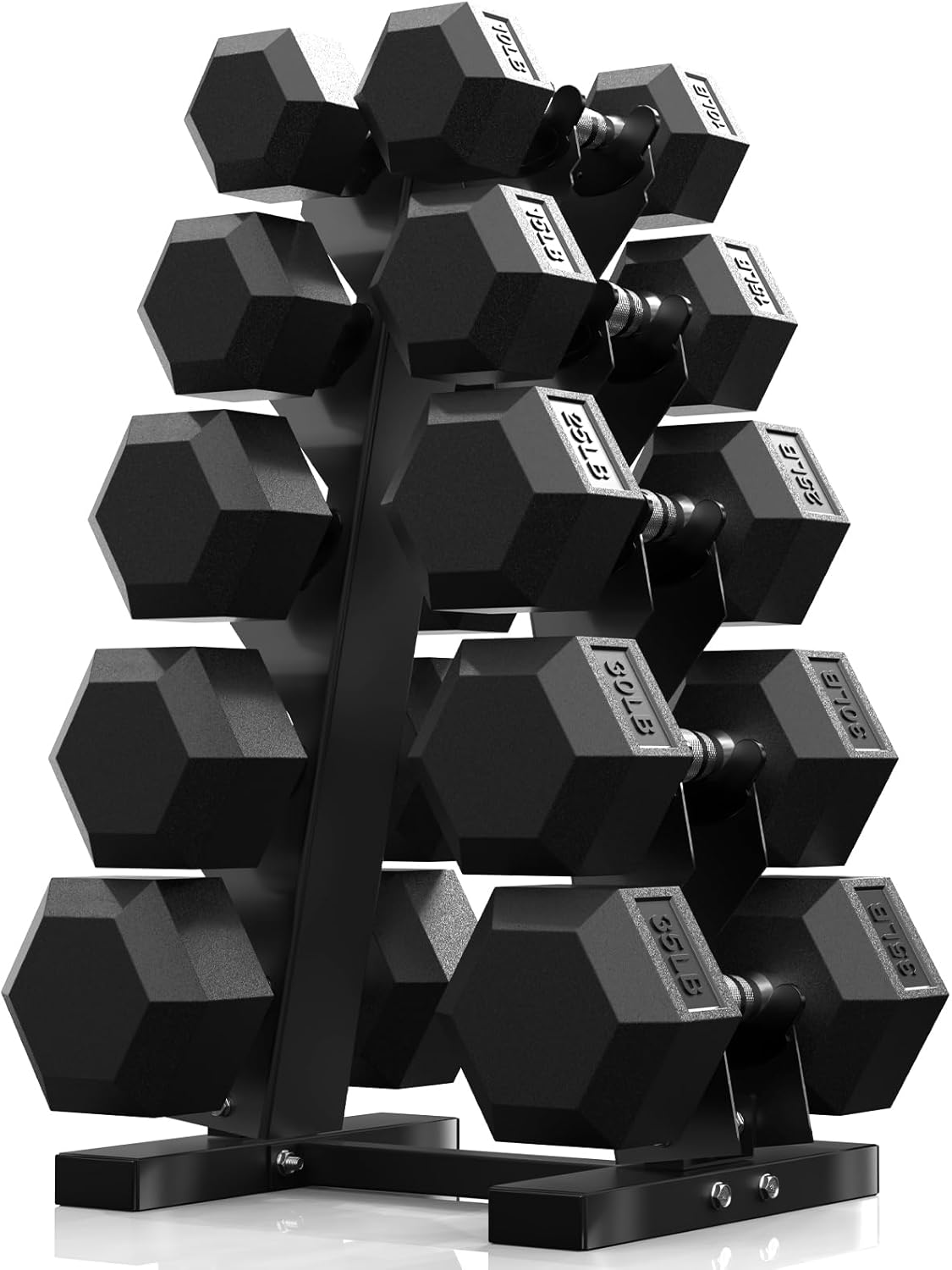 PAPABABE Hex Dumbbell Sets with Rack, 60-550lb Rubber Coated Dumbbell Weight Set and Storage Rack, Multiple Options Hand Weights for Strength Training